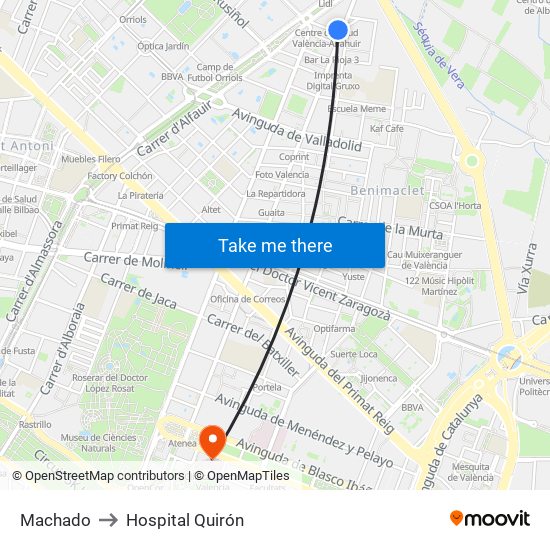 Machado to Hospital Quirón map