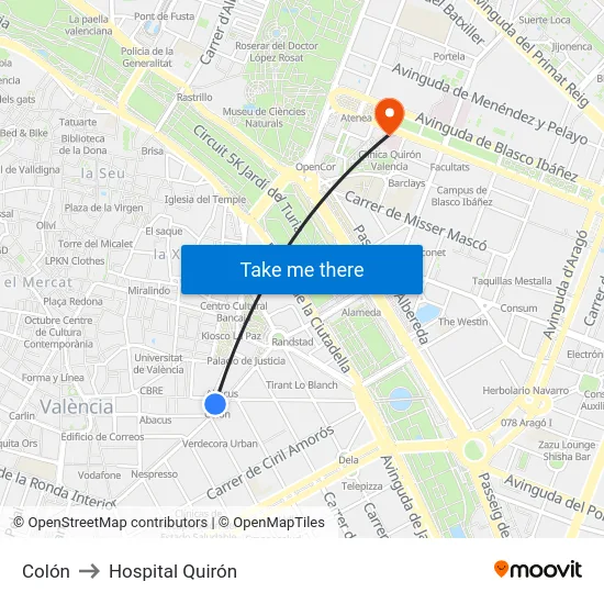 Colón to Hospital Quirón map
