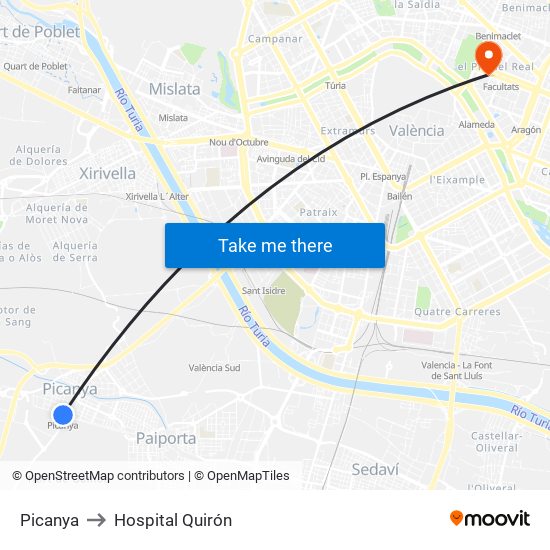 Picanya to Hospital Quirón map