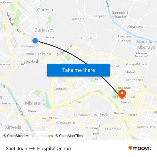 Sant Joan to Hospital Quirón map