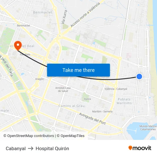 Cabanyal to Hospital Quirón map