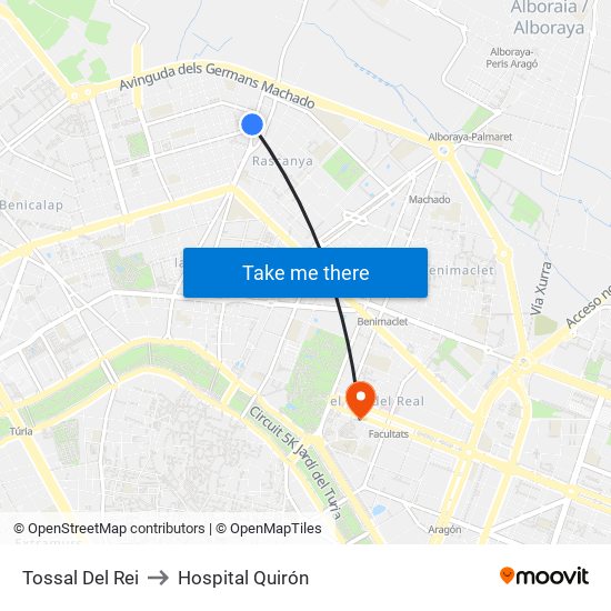 Tossal Del Rei to Hospital Quirón map