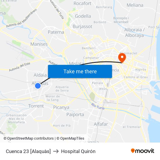 Cuenca 23 [Alaquàs] to Hospital Quirón map