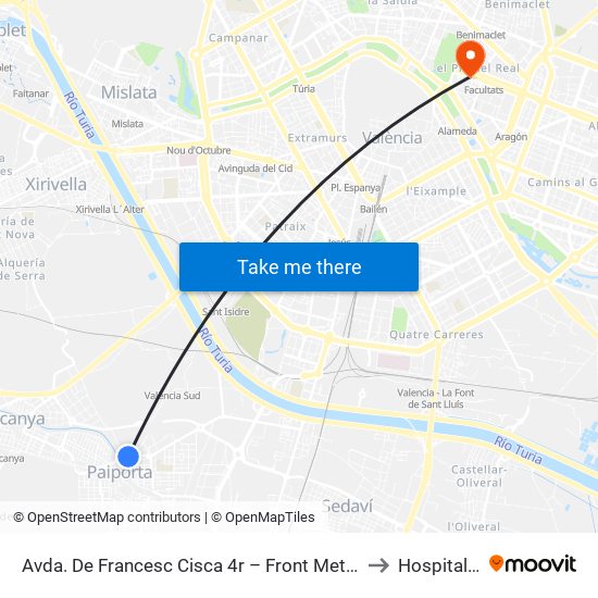 Avda. De Francesc Cisca 4r – Front Metro De Paiporta [Paiporta] to Hospital Quirón map