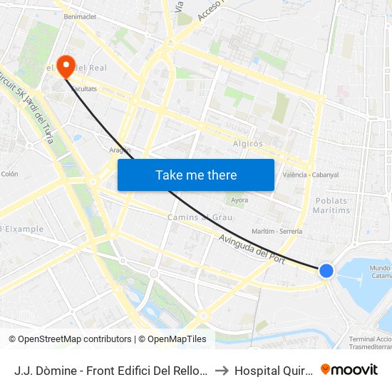 J.J. Dòmine - Front Edifici Del Rellotge to Hospital Quirón map