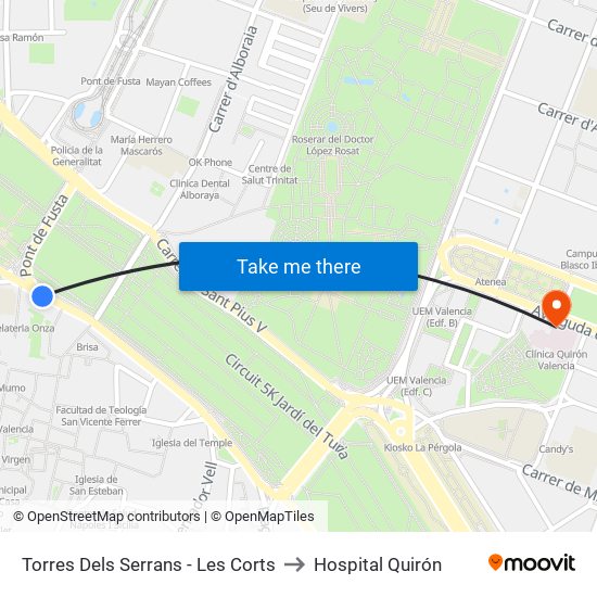 Torres Dels Serrans - Les Corts to Hospital Quirón map