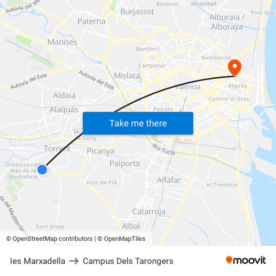 Ies Marxadella to Campus Dels Tarongers map