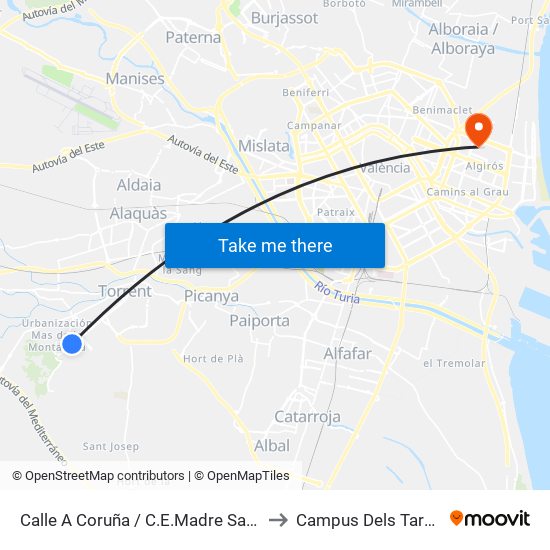 Calle A Coruña / C.E.Madre Sacramento to Campus Dels Tarongers map