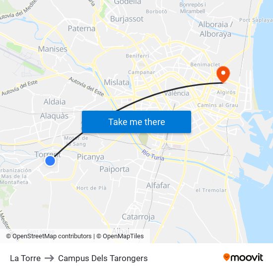 La Torre to Campus Dels Tarongers map