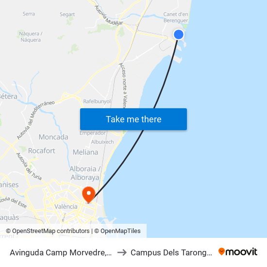 Avinguda Camp Morvedre, 38 to Campus Dels Tarongers map