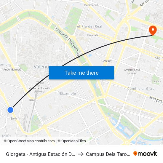 Giorgeta - Antigua Estación De Jesús to Campus Dels Tarongers map
