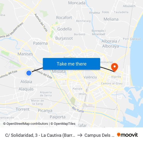 C/ Solidaridad, 3 - La Cautiva (Barrio Del Cristo) [Aldaia] to Campus Dels Tarongers map