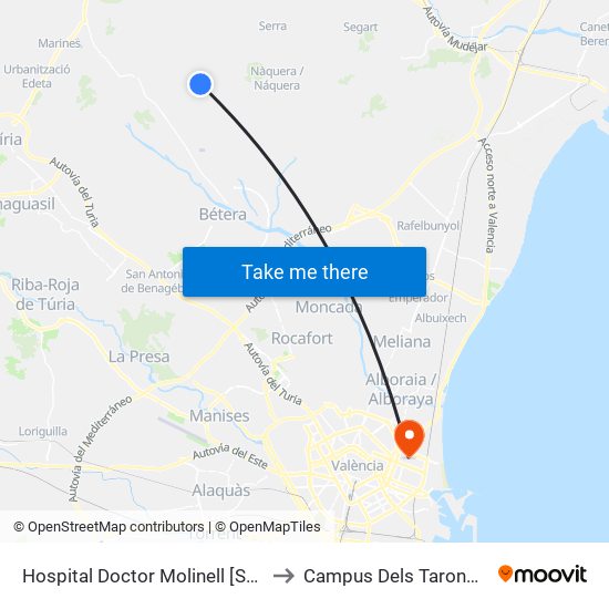 Hospital Doctor Molinell [Serra] to Campus Dels Tarongers map