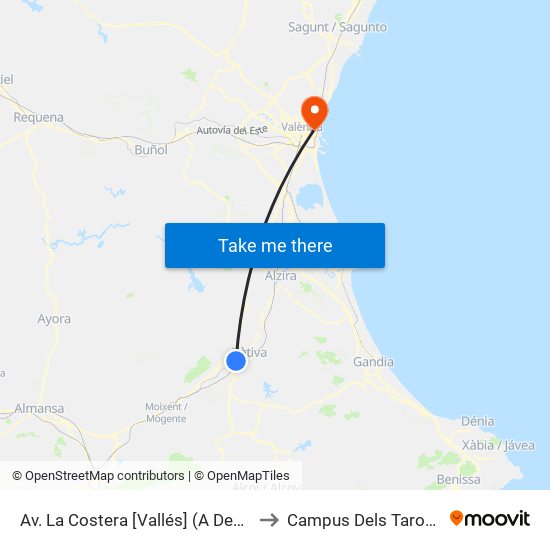 Av. La Costera [Vallés] (A Demanda) to Campus Dels Tarongers map