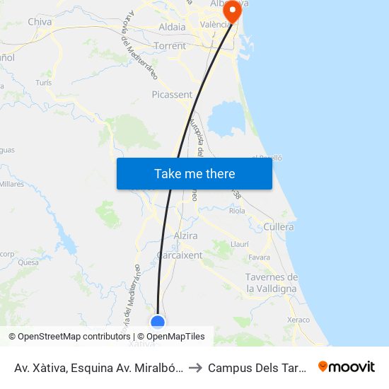 Av. Xàtiva, Esquina Av. Miralbó. [Xàtiva] to Campus Dels Tarongers map