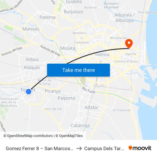 Gomez Ferrer 8 – San Marcos [Torrent] to Campus Dels Tarongers map