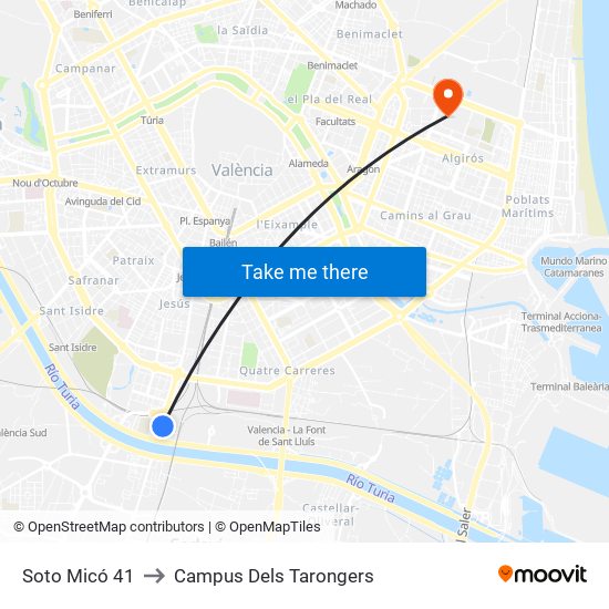 Soto Micó 41 to Campus Dels Tarongers map
