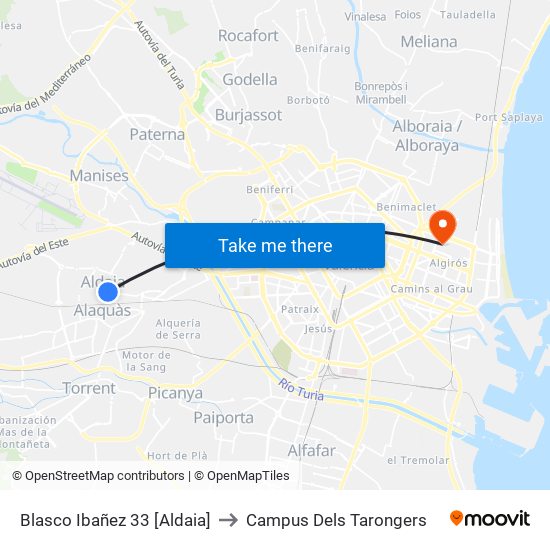 Blasco Ibañez 33 [Aldaia] to Campus Dels Tarongers map