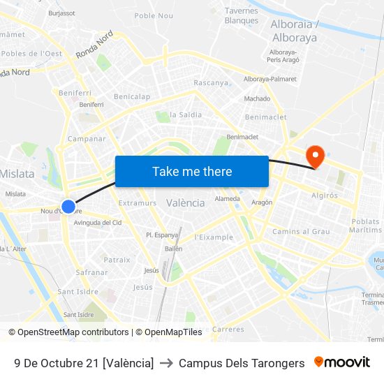 9 De Octubre 21 [València] to Campus Dels Tarongers map