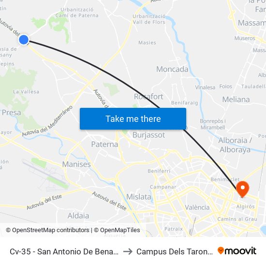 Cv-35 - San Antonio De Benagéber to Campus Dels Tarongers map