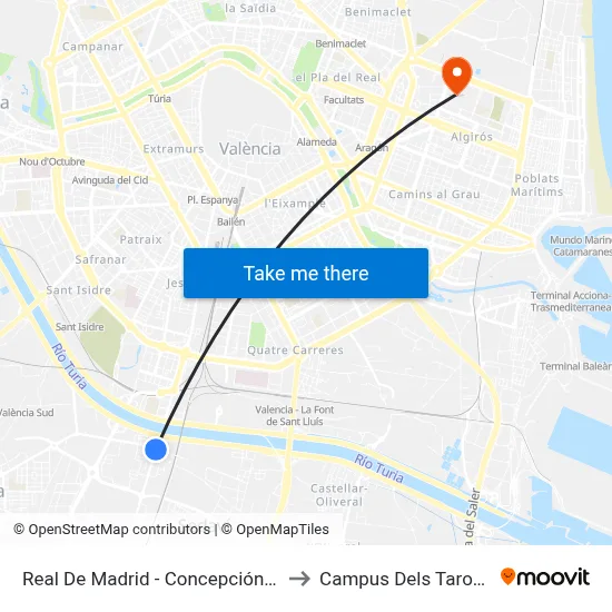 Real De Madrid - Concepción Arenal to Campus Dels Tarongers map