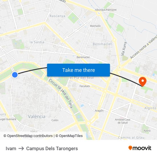 Ivam to Campus Dels Tarongers map