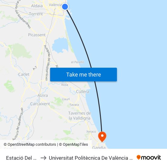 Estació Del Cabanyal to Universitat Politècnica De València - Campus De Gandia map