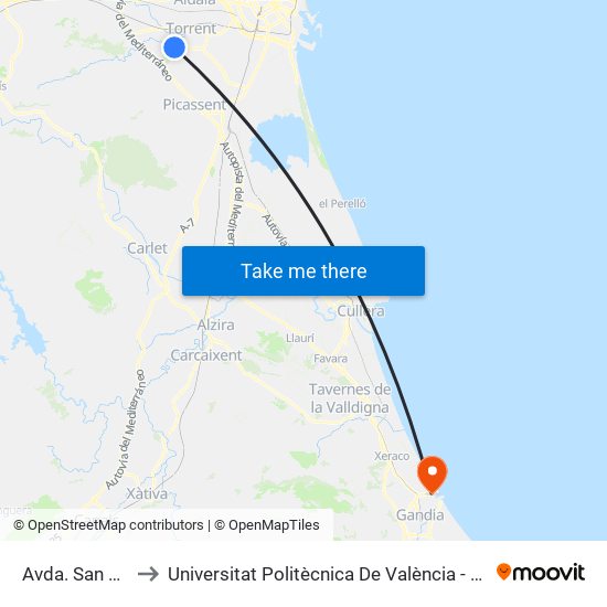 Avda. San Lorenzo to Universitat Politècnica De València - Campus De Gandia map