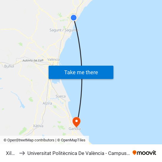 Xilxes to Universitat Politècnica De València - Campus De Gandia map