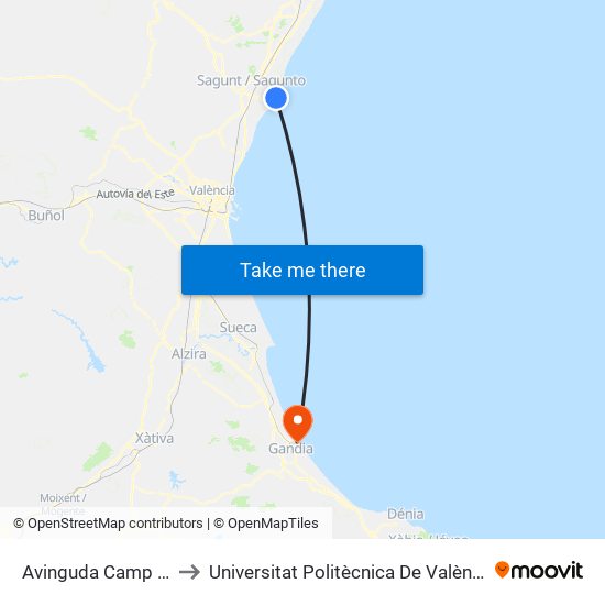 Avinguda Camp Morvedre, 38 to Universitat Politècnica De València - Campus De Gandia map