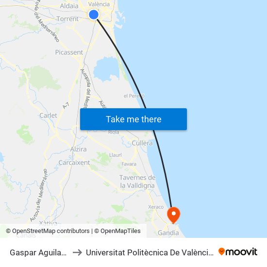 Gaspar Aguilar - Montesa to Universitat Politècnica De València - Campus De Gandia map
