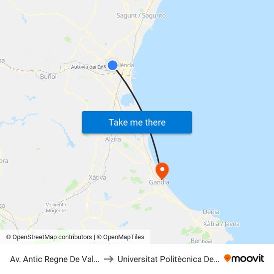 Av. Antic Regne De València, 42 [Quart De Poblet] to Universitat Politècnica De València - Campus De Gandia map
