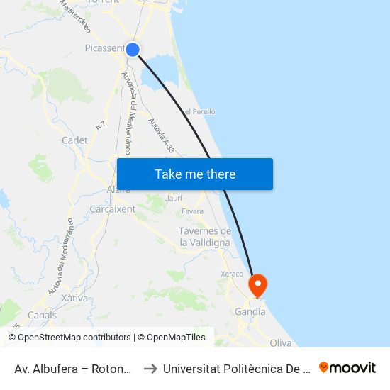 Av. Albufera – Rotonda Plásticos Flome [Silla] to Universitat Politècnica De València - Campus De Gandia map