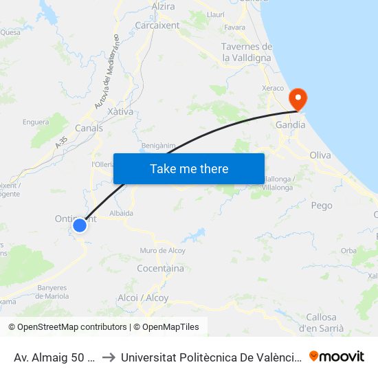 Av. Almaig 50 [Ontinyent] to Universitat Politècnica De València - Campus De Gandia map