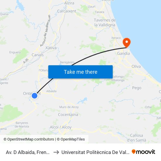 Av. D Albaida, Frente A 32 [Ontinyent] to Universitat Politècnica De València - Campus De Gandia map