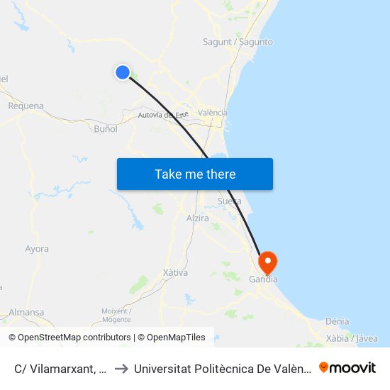 C/ Vilamarxant, 10 [Pedralba] to Universitat Politècnica De València - Campus De Gandia map
