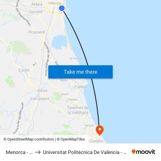 Menorca - França to Universitat Politècnica De València - Campus De Gandia map