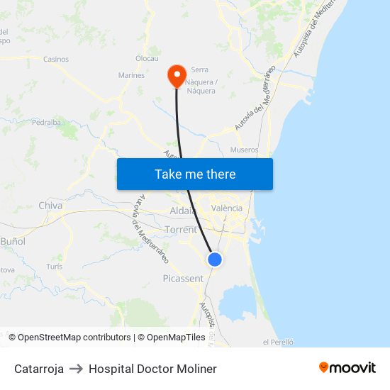 Catarroja to Hospital Doctor Moliner map