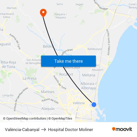 València-Cabanyal to Hospital Doctor Moliner map