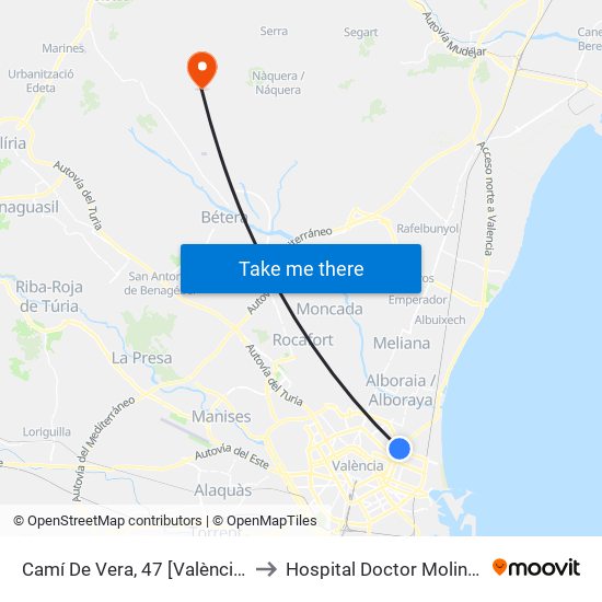 Camí De Vera, 47 [València] to Hospital Doctor Moliner map