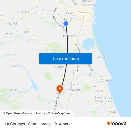 La Corunya - Sant Llorenç to Alberic map