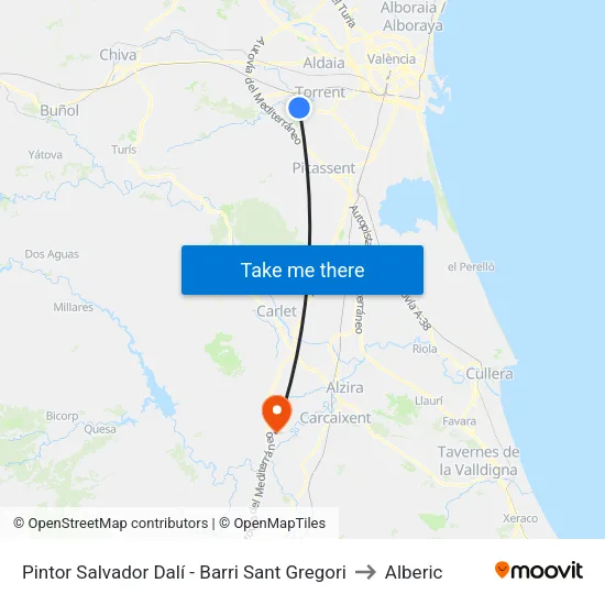 Pintor Salvador Dalí - Barri Sant Gregori to Alberic map