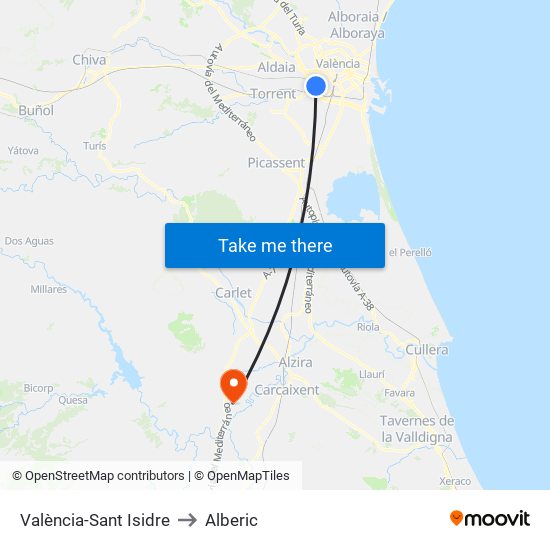 València-Sant Isidre to Alberic map
