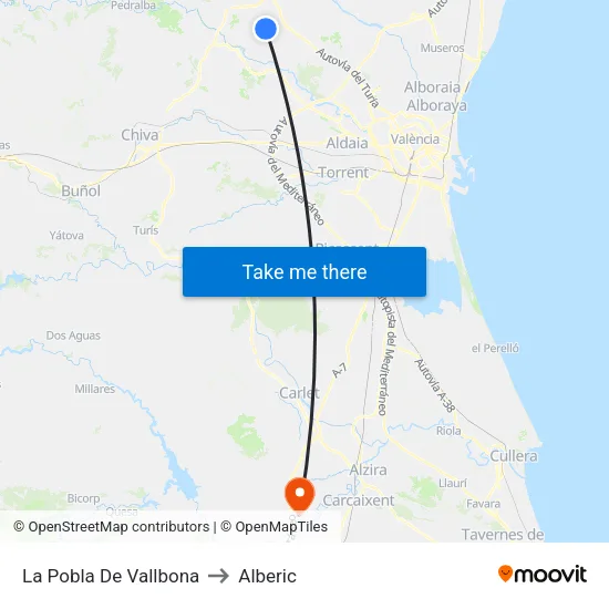 La Pobla De Vallbona to Alberic map