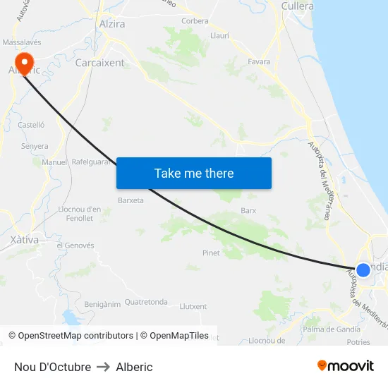 Nou D'Octubre to Alberic map