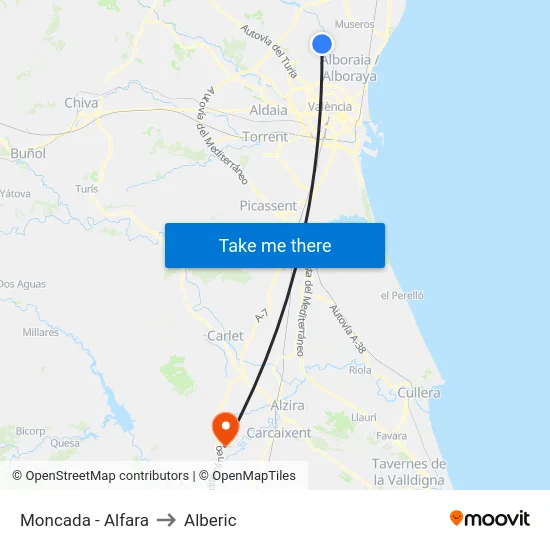 Moncada - Alfara to Alberic map