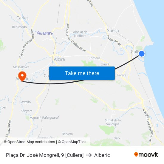 Plaça Dr. José Mongrell, 9 [Cullera] to Alberic map
