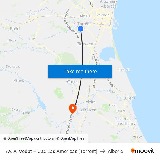 Av. Al Vedat – C.C. Las Americas [Torrent] to Alberic map