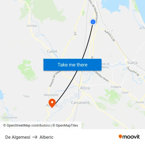 De Algemesí to Alberic map