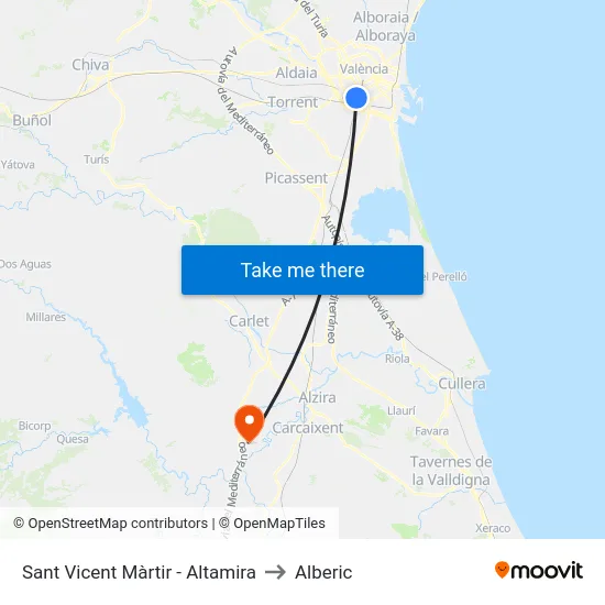 Sant Vicent Màrtir - Altamira to Alberic map